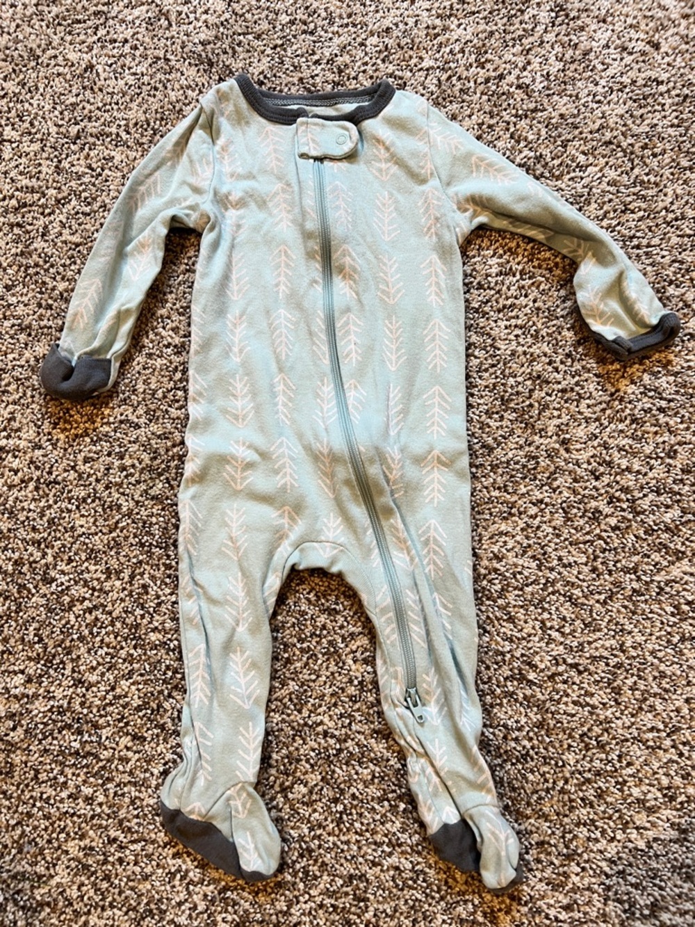 cloud island Sage Green Arrow-Print Zip Footed Pajamas